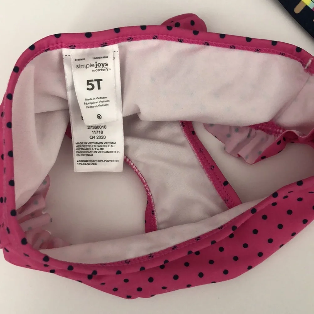 EUC Simple Joys by Carter’s Two Piece Short Sleeve Navy & Pink Swimsuit Size 5T - Picture 4 of 9